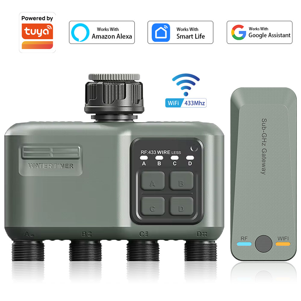 Smart Garden Irrigation System - 4 Outlet Programmable Water Timer for